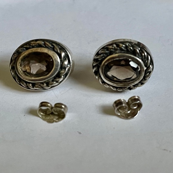 MJS sterling silver stud earrings smokey topaz rope surround design - Picture 9 of 14